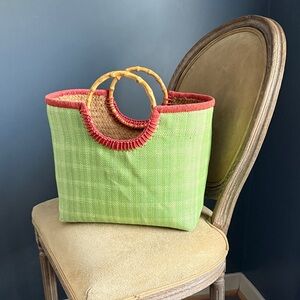 Green and Red Woven Tote Bag